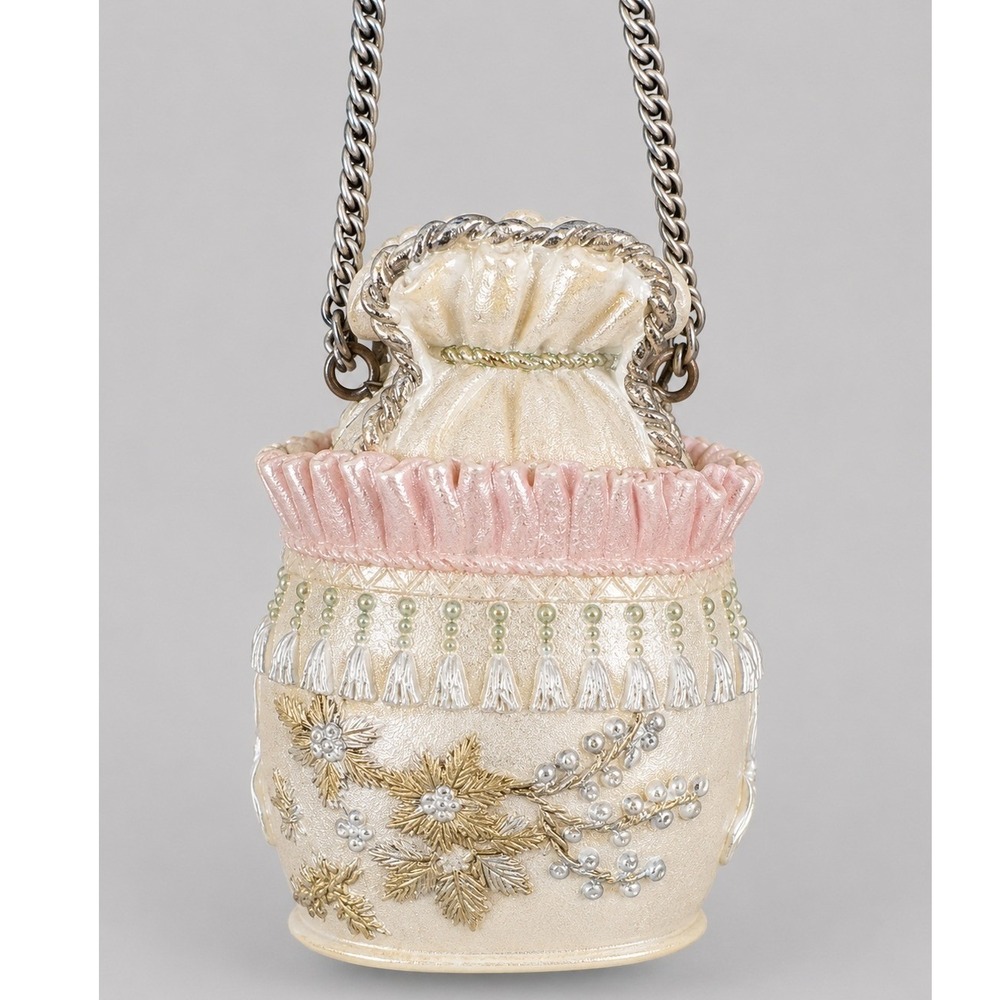 Vintage Victorian Style Mini Purse Trinket Box Resin Floral Chain Handbag Decor